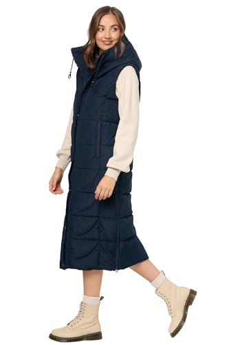 Navahoo Damen Winterweste lang gesteppte warme Winter Weste Stepp Kapuze B950 [B950-Brezel-Navy-Gr.M] von Navahoo