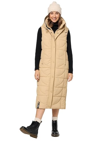 Navahoo Damen Winterweste lang gesteppte warme Winter Weste Stepp Kapuze B950 [B950-Brezel-Sand-Gr.L] von Navahoo