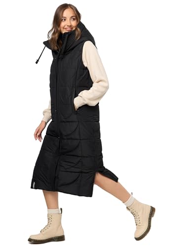 Navahoo Damen Winterweste lang gesteppte warme Winter Weste Stepp Kapuze B950 [B950-Brezel-Schwarz-Gr.M] von Navahoo