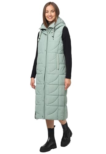 Navahoo Damen Winterweste lang gesteppte warme Winter Weste Stepp Kapuze B950 [B950-Brezel-Smokey-Mint-Gr.M] von Navahoo