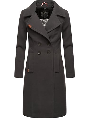 Navahoo Damen Wollmantel Langer Trenchcoat mit Reverskragen Wooly Anthrazit Gr. M von Navahoo