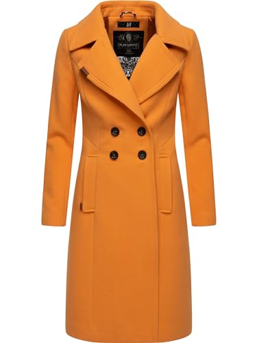 Navahoo Damen Wollmantel Langer Trenchcoat mit Reverskragen Wooly Apricot Sorbet Gr. XXL von Navahoo
