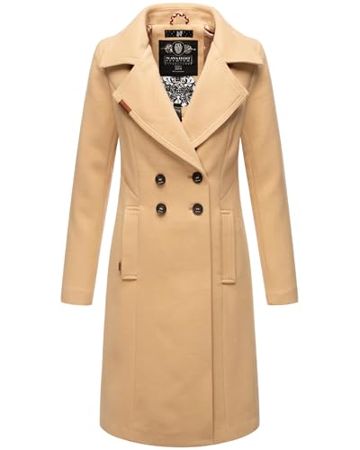 Navahoo Damen Wollmantel Langer Trenchcoat mit Reverskragen Wooly Beige Gr. 3XL von Navahoo