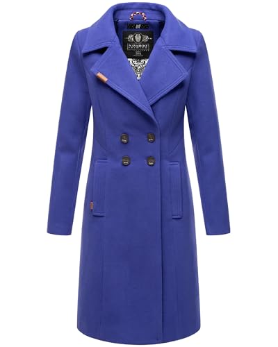 Navahoo Damen Wollmantel Langer Trenchcoat mit Reverskragen Wooly Blue Violet Gr. 3XL von Navahoo