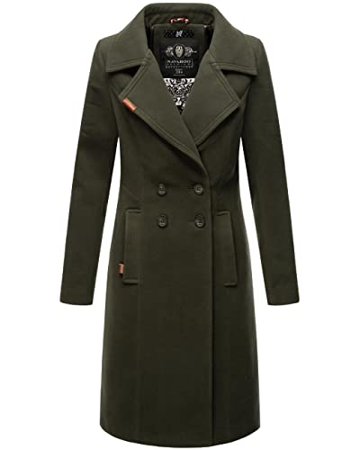 Navahoo Damen Wollmantel Langer Trenchcoat mit Reverskragen Wooly Dark Green Gr. S von Navahoo
