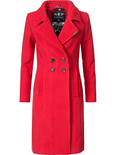 Navahoo Damen Wollmantel Langer Trenchcoat mit Reverskragen Wooly Rot Gr. L von Navahoo