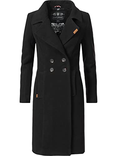Navahoo Damen Wollmantel Langer Trenchcoat mit Reverskragen Wooly Schwarz Gr. M von Navahoo