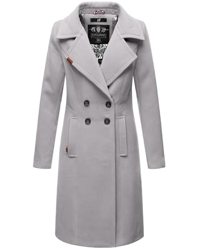 Navahoo Damen Mantel in Wollmantel-Optik Langer Trenchcoat mit Reverskragen Wooly Zinc Grey Gr. L von Navahoo