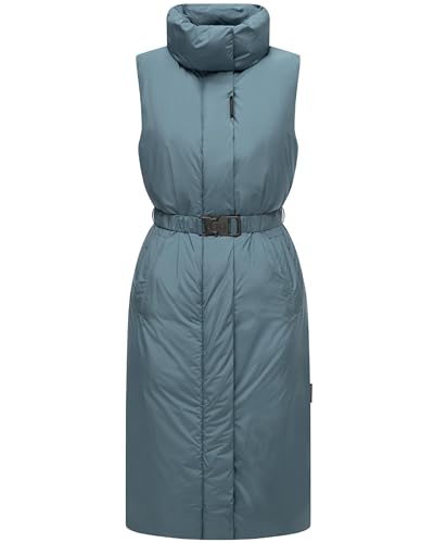Navahoo Damen ärmellose Lange Outdoorweste warme Winterjacke mit Taillengürtel und Magnet-Flap Abendlied XIV Dusty Blue Gr. XXL von Navahoo
