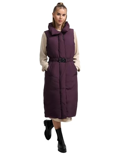 Navahoo Damen ärmellose Lange Outdoorweste warme Winterjacke mit Taillengürtel und Magnet-Flap Abendlied XIV Dusty Plum Gr. L von Navahoo