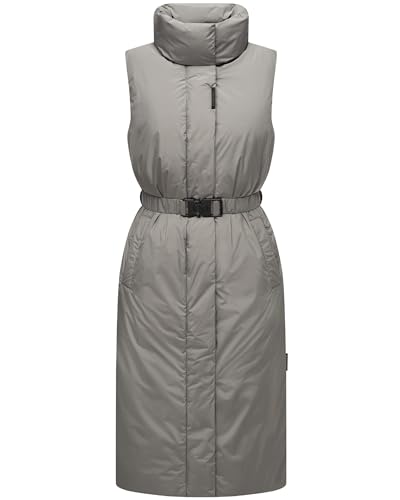 Navahoo Damen ärmellose Lange Outdoorweste warme Winterjacke mit Taillengürtel und Magnet-Flap Abendlied XIV Grey Gr. L von Navahoo