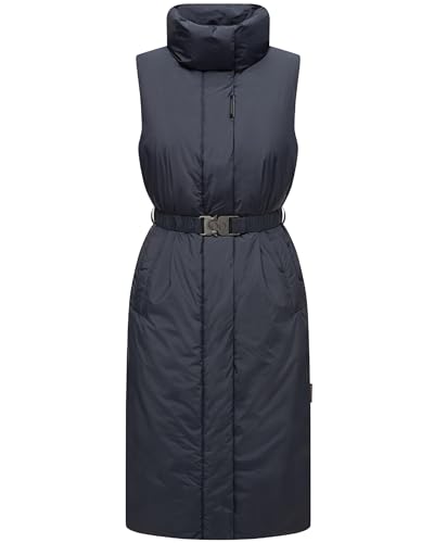 Navahoo Damen ärmellose Lange Outdoorweste warme Winterjacke mit Taillengürtel und Magnet-Flap Abendlied XIV Navy Gr. XXL von Navahoo