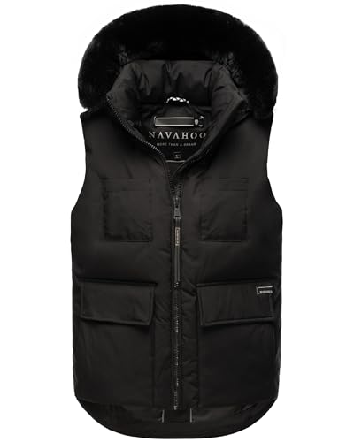 Navahoo Damen ärmellose Outdoorweste warme Winterjacke mit Kapuze und abnehmbarem Kunstfell Zimthäschen XIV Black Gr. XXL von Navahoo