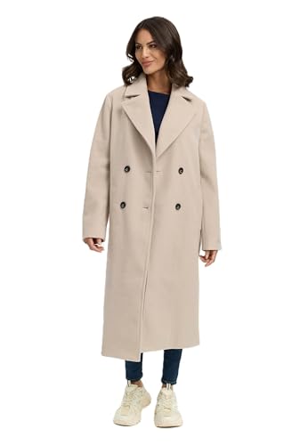 Navahoo Damen lange Übergangsjacke Mantel in Woll-Optik mit Reverskragen Sternlein 14 Bone Gr. M von Navahoo