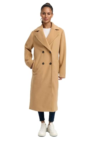 Navahoo Damen lange Übergangsjacke Mantel in Woll-Optik mit Reverskragen Sternlein 14 Camel Gr. XS von Navahoo