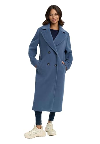 Navahoo Damen lange Übergangsjacke Mantel in Woll-Optik mit Reverskragen Sternlein 14 Dusty Blue Gr. L von Navahoo
