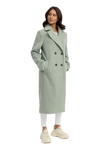 Navahoo Damen lange Übergangsjacke Mantel in Woll-Optik mit Reverskragen Sternlein 14 Smokey Mint Gr. M von Navahoo
