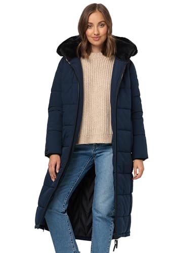 Navahoo Damen lange Winterjacke Mantel warme Winter Jacke gesteppt mit Teddyfell Parka Wintermantel B990 [B990-Knuddelfee-Navy-Gr.XL] von Navahoo