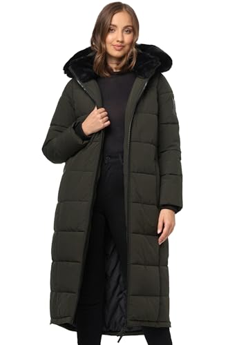 Navahoo Damen lange Winterjacke Mantel warme Winter Jacke gesteppt mit Teddyfell Parka Wintermantel B990 [B990-Knuddelfee-Olive-Gr.L] von Navahoo