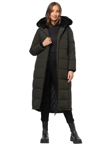 Navahoo Damen lange Winterjacke Mantel warme Winter Jacke gesteppt mit Teddyfell Parka Wintermantel B990 [B990-Knuddelfee-Olive-Gr.M] von Navahoo