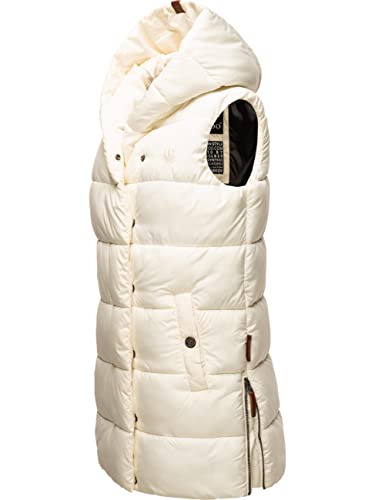Navahoo warme Damen Winter Steppweste lang mit Kapuze Madilynaa Offwhite Gr. M von Navahoo