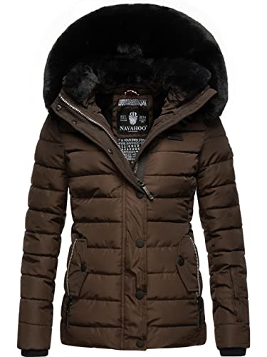 Navahoo Damen warme Winter Steppjacke mit Abnehmbarer Kunstfell-Kapuze Milianaa Dark Choco Gr. S von Navahoo