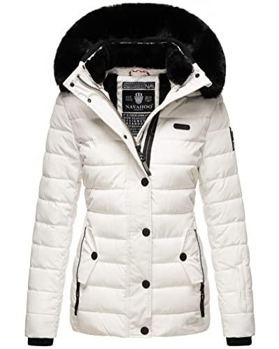 Navahoo Damen warme Winter Steppjacke mit Abnehmbarer Kapuze Milianaa White Gr. S von Navahoo