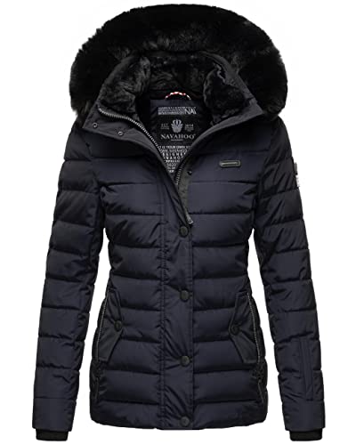 Navahoo Damen warme Winter Steppjacke mit Abnehmbarer Kunstfell-Kapuze Milianaa Navy Gr. XL von Navahoo