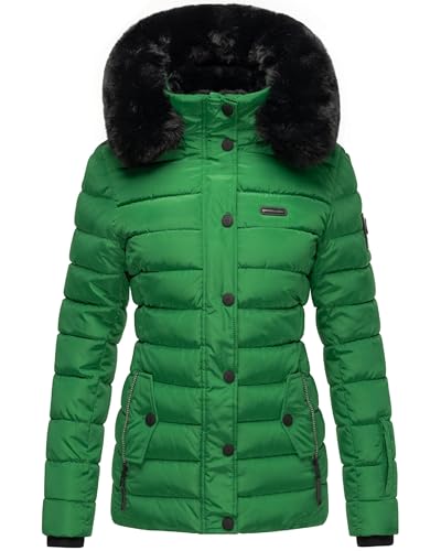 Navahoo Damen warme Winter Steppjacke mit Abnehmbarer Kunstfell-Kapuze Milianaa Smaragd Green Gr. 3XL von Navahoo