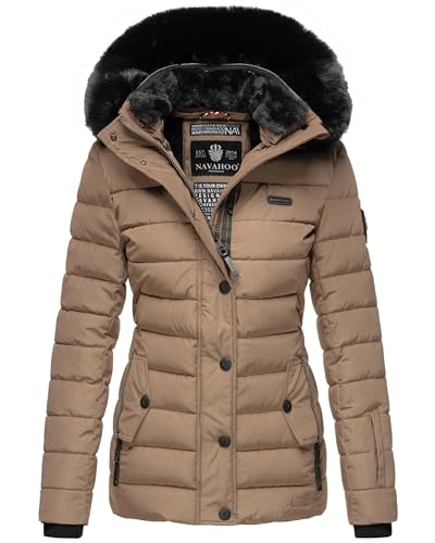 Navahoo Damen warme Winter Steppjacke mit Abnehmbarer Kunstfell-Kapuze Milianaa Taupe Gr. 3XL von Navahoo