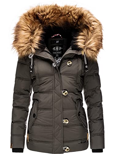 Navahoo Damen warme Winter Steppjacke mit abnehmbarem Kunstfell Zoja Anthracite Gr. L von Navahoo