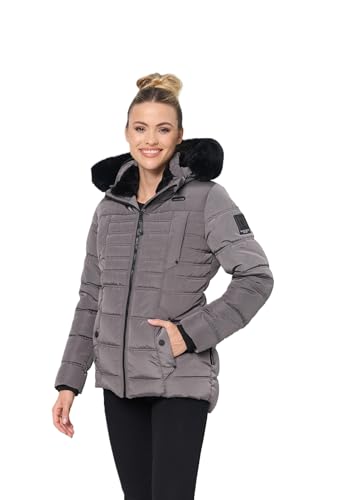 Navahoo Winterjacke Damen - Wasserabweisend, Warm, Kapuze abnehmbar, Winddicht - Steppjacke Damen Frauen, Teddyfell gefüttert - Stehkragen, 5 Taschen, verlängerter Zipper - Grau S von Navahoo