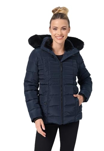 Navahoo Winterjacke Damen - Wasserabweisend, Warm, Kapuze abnehmbar, Winddicht - Steppjacke Damen Frauen, Teddyfell gefüttert - Stehkragen, 5 Taschen, verlängerter Zipper - Navy M von Navahoo