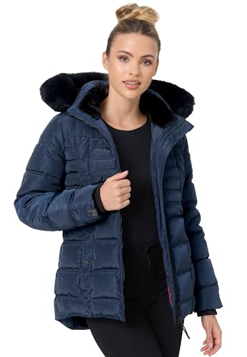 Navahoo Winterjacke Damen - Wasserabweisend, Warm, Kapuze abnehmbar, Winddicht - Steppjacke Damen Frauen, Teddyfell gefüttert - Stehkragen, 5 Taschen, verlängerter Zipper - Navy S von Navahoo