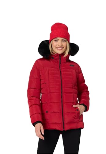 Navahoo Winterjacke Damen - Wasserabweisend, Warm, Kapuze abnehmbar, Winddicht - Steppjacke Damen Frauen, Teddyfell gefüttert - Stehkragen, 5 Taschen, verlängerter Zipper - Rot S von Navahoo