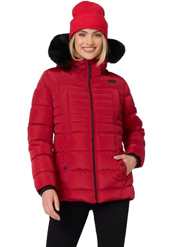 Navahoo Damen Winterjacke (XS-XXL) - Kapuze & Fell abnehmbar, Wasserabweisend - Steppjacke, Warme Jacke Frauen, Teddyfell innen - B992 (S, Rot) von Navahoo