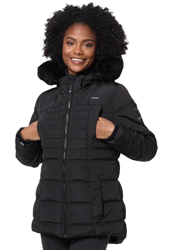 Navahoo Damen Winterjacke (XS-XXL) - Kapuze & Fell abnehmbar, Wasserabweisend - Steppjacke, Warme Jacke Frauen, Teddyfell innen - B992 (M, Schwarz) von Navahoo