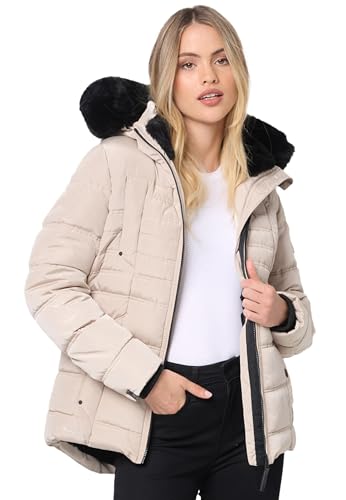 Navahoo Damen Winterjacke (XS-XXL) - Kapuze & Fell abnehmbar, Wasserabweisend - Steppjacke, Warme Jacke Frauen, Teddyfell innen - B992 (S, Taupe) von Navahoo