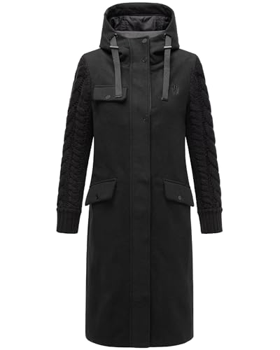 Navahoo Damen warmer Trenchcoat in Woll-Optik mit Strick-Ärmeln und Kapuze Knit Babe 14 Black Gr. XL von Navahoo