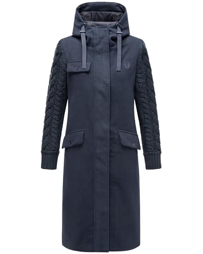 Navahoo Damen warmer Trenchcoat in Woll-Optik mit Strick-Ärmeln und Kapuze Knit Babe 14 Navy Gr. XL von Navahoo
