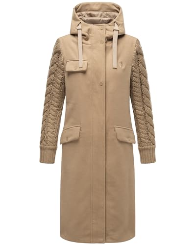 Navahoo Damen warmer Trenchcoat in Woll-Optik mit Strick-Ärmeln und Kapuze Knit Babe 14 Sand Beige Gr. XL von Navahoo