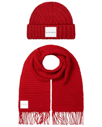 Navahoo Damen warmes Winterset bestehend aus weicher Mütze und Schal Kuschelpärchen 14 Salsa Red Gr. M von Navahoo