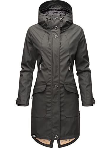 Navahoo Damen Übergangsjacke Regenmantel wasserdicht lang warm gefüttert mit Kapuze Schötchen Anthracite Gr. XS von Navahoo