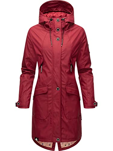 Navahoo Damen Übergangsjacke Regenmantel wasserdicht lang warm gefüttert mit Kapuze Schötchen Blood Red Gr. S von Navahoo