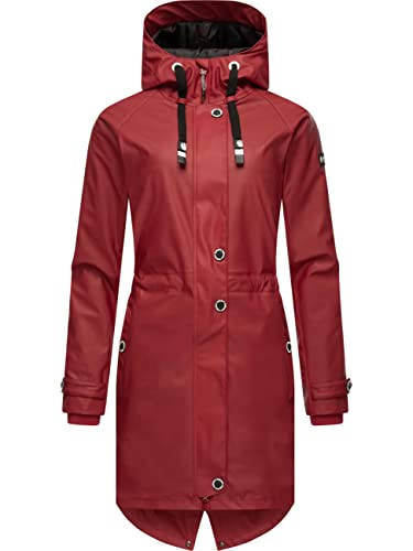 Navahoo Damen Übergangsjacke Regenmantel wasserdicht lang warm gefüttert mit Kapuze Rainy Flower Blood Red Gr. XL von Navahoo