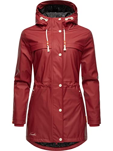 Navahoo Damen Übergangsjacke Regenmantel wasserdicht lang warm gefüttert mit Kapuze Rainy Forest Blood Red Gr. S von Navahoo