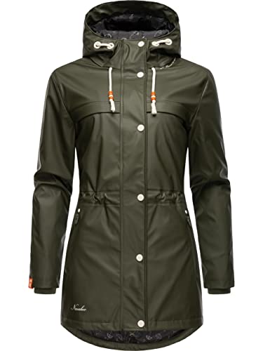 Navahoo Damen Übergangsjacke Regenmantel wasserdicht lang warm gefüttert mit Kapuze Rainy Forest Dark Olive Gr. M von Navahoo