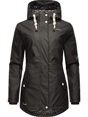 Navahoo Damen Übergangsjacke Regenmantel wasserdicht lang warm gefüttert mit Kapuze Oceans Heart Black Gr. M von Navahoo