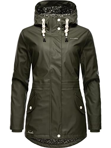 Navahoo Damen Übergangsjacke Regenmantel wasserdicht lang warm gefüttert mit Kapuze Oceans Heart Dark Olive Gr. M von Navahoo