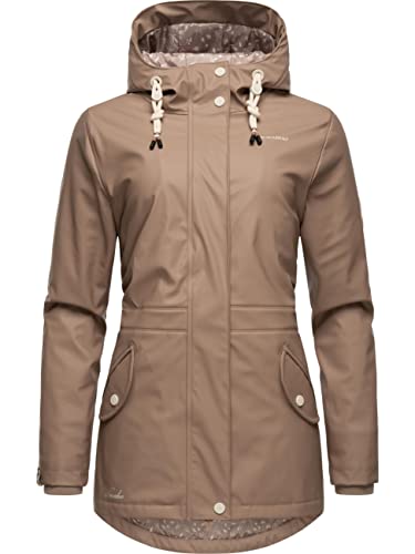 Navahoo Damen Übergangsjacke Regenmantel wasserdicht lang warm gefüttert mit Kapuze Oceans Heart Taupe Gr. L von Navahoo